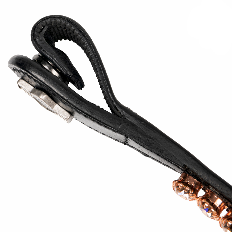 LeMieux Classic Diamante Browband - Black Leather Rose-1
